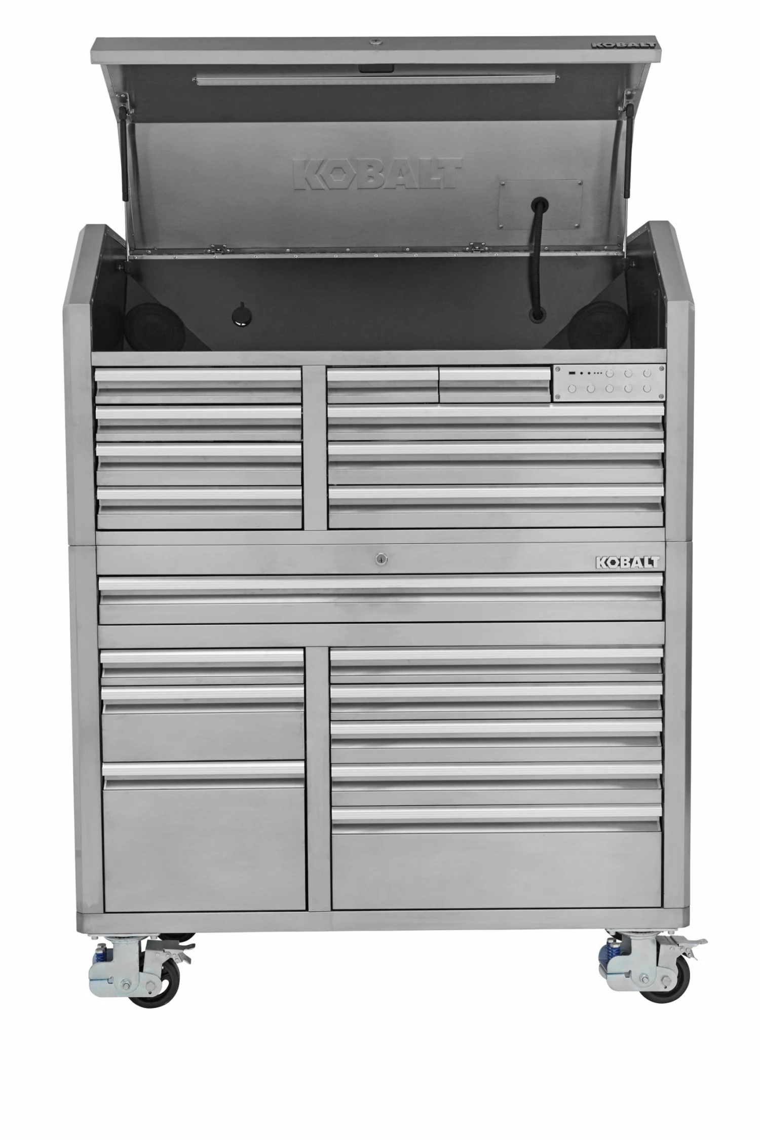 Kobalt Bottom Tool Cabinets 3000 Series 53-in W x 68.7-in H 18-Drawer Stainless Steel Rolling Tool Cabinet (Stainless Steel) 2 Kobalt Bottom Tool Cabinets 3000 Series 53-in W x 68.7-in H 18-Drawer Stainless Steel Rolling Tool Cabinet (Stainless Steel) - Image 2