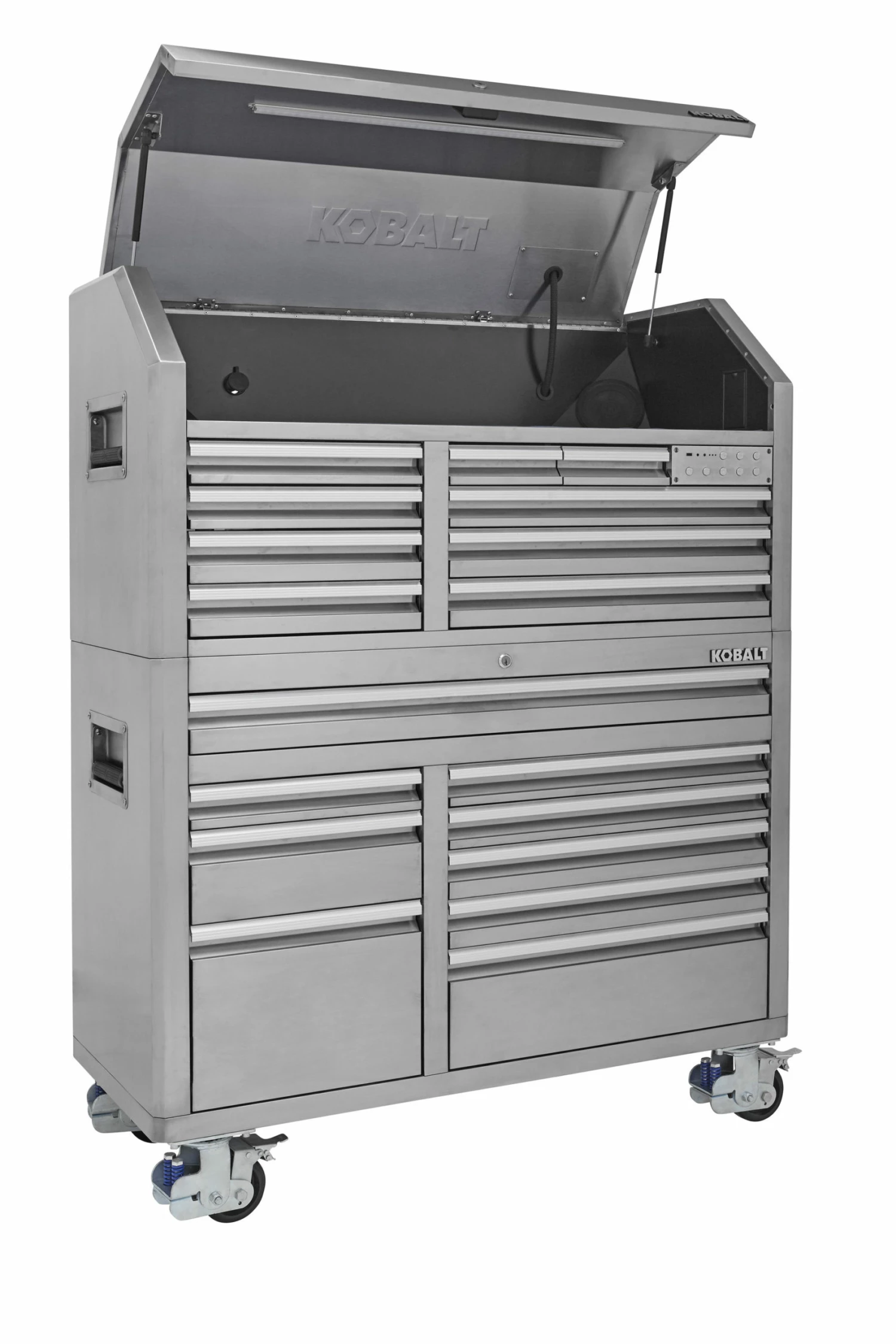 Kobalt Bottom Tool Cabinets 3000 Series 53-in W x 68.7-in H 18-Drawer Stainless Steel Rolling Tool Cabinet (Stainless Steel) 3 Kobalt Bottom Tool Cabinets 3000 Series 53-in W x 68.7-in H 18-Drawer Stainless Steel Rolling Tool Cabinet (Stainless Steel) - Image 3