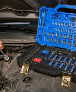 Kobalt Mechanics Tool Sets Centennial 100-Piece Standard (SAE) and Metric Combination Polished Chrome Mechanics Tool Set (1/4-in; 3/8-in) -Kobalt Sales Shop 42394149 scaled