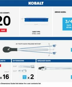 Kobalt Mechanics Tool Sets 3/4-in Drive 20-Piece Standard (SAE) Matte Mechanics Tool Set (3/4-in;) -Kobalt Sales Shop 47737803 scaled